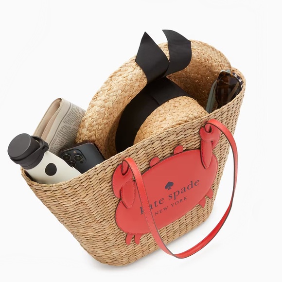 ♠️Kate Spade New York Pinch Me 🦀 Crab Large Natural Straw Tote, NWT - Picture 8 of 9